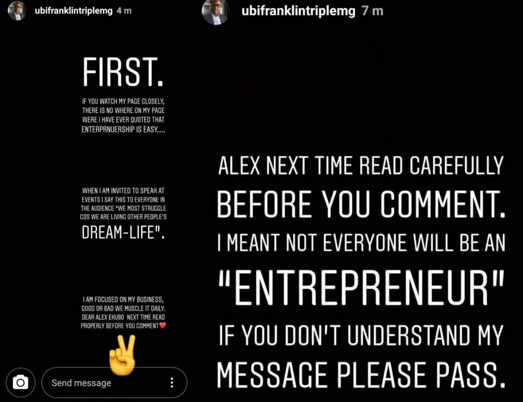 Ubi Franklin and Alex Ekubo involved in an Instagram spat.