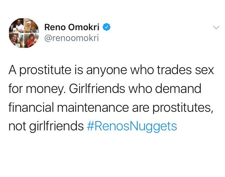 'Girlfriends who demand for money from you are prostitutes' - Reno Omokri