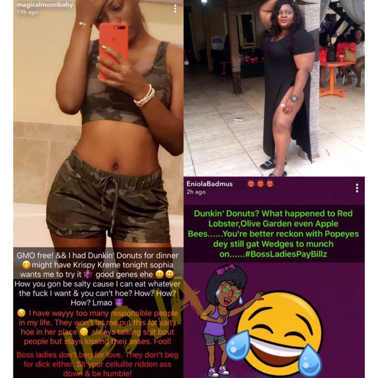 'You Fat, Salty Hoe' - Sophia Momodu Drags Eniola Badmus In Shocking SnapChat Rant