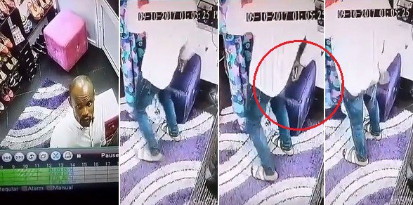 Lagos Big boy caught on CCTV stealing expensive phone in boutique (video)