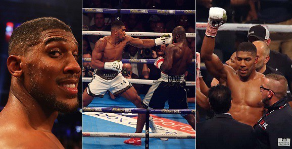 Anthony Joshua beats Carlos Takam by TKO to retain world heavyweight titles.