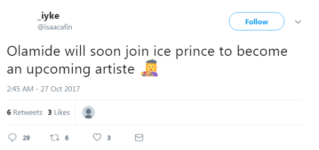 Olamide replies follower who said he'd soon go back to become an upcoming artiste like Ice Prince