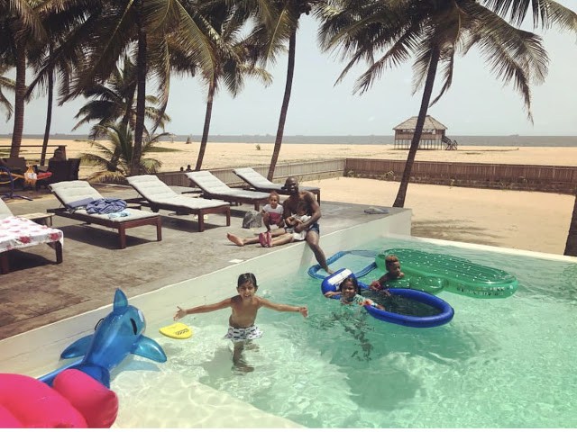 Lovely photos of Peter Okoye and His family as they hang out at a beach in Lagos