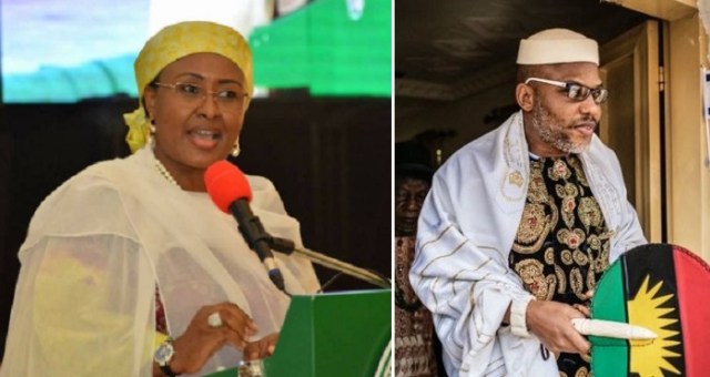 Aisha Buhari Shades Nnamdi Kanu; Says President Buhari's Absence Emboldened Him To Create A State Out Of Abia State.