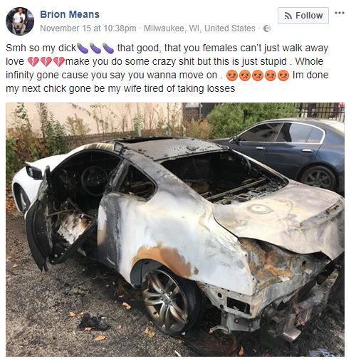 Pictures of the man whose girlfriend burnt his brand new car after he broke up with her