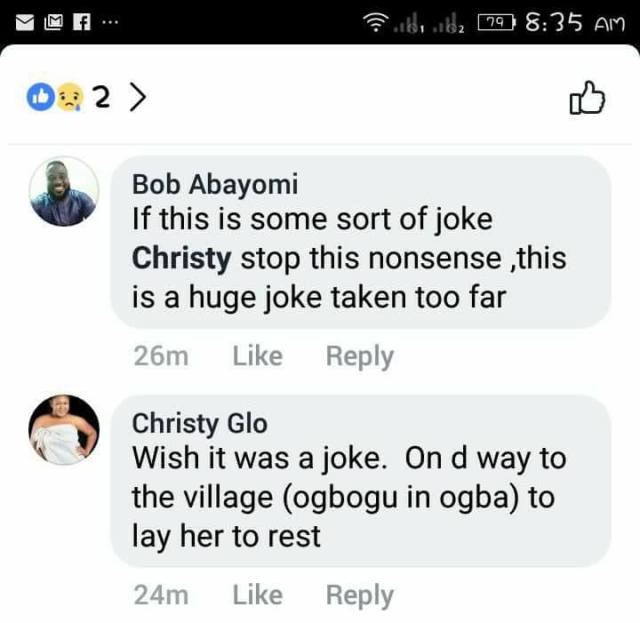 Nigerian Lady fakes she committed suicide as publicity stunt on Facebook