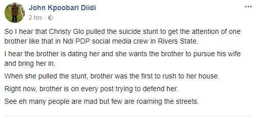 Nigerian Lady fakes she committed suicide as publicity stunt on Facebook