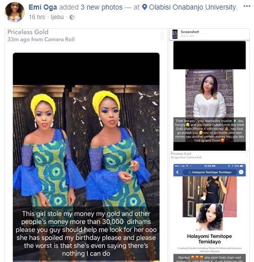 Nigerian Big Girl calls out Lady who stole her brand new iPhone X, Gold chain of N1.5m and her friends N3m in Dubai