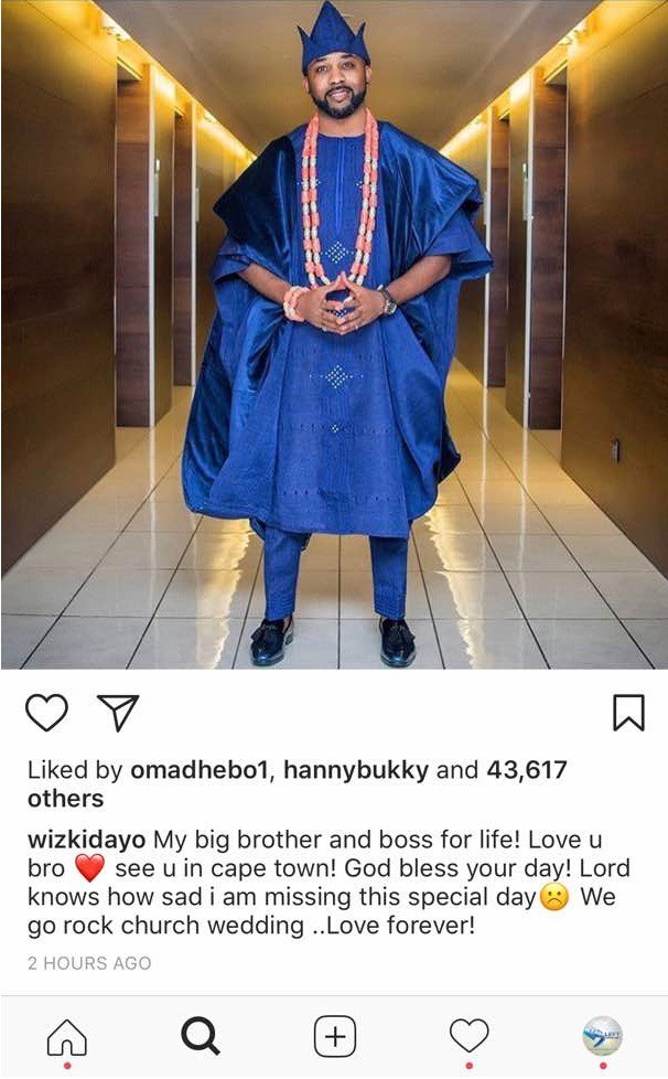 Wizkid absent at Banky W's wedding again, after promising to attend, chills with his son instead