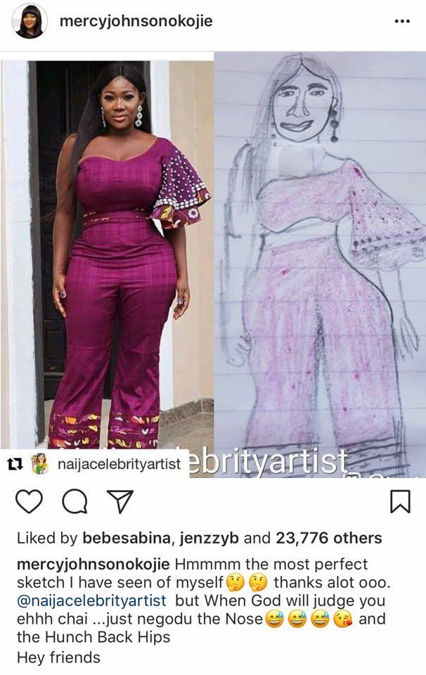 Mercy Johnson reacts to Hilarious pencil sketch of herself.