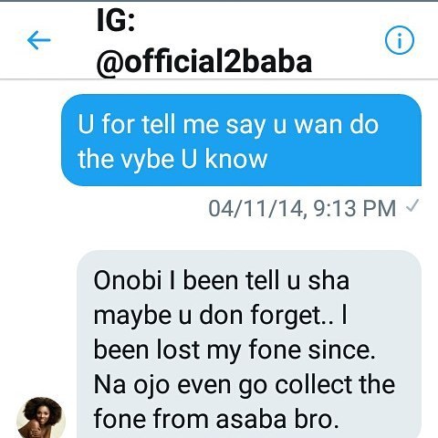 Blackface Shares Screenshot Of Chat Evidence From 2014 Where 2face Admitted To Stealing His Song.