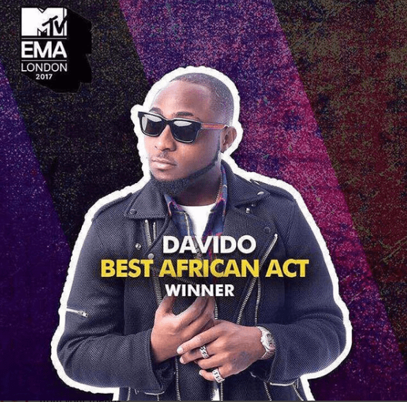 Davido cries after he was unveiled MTV Best African Act 2017, dances one corner