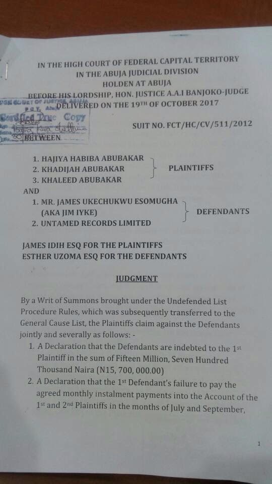 Court orders Jim Iyke to pay N15.7 million debt to Socialite, Habiba Abubakar