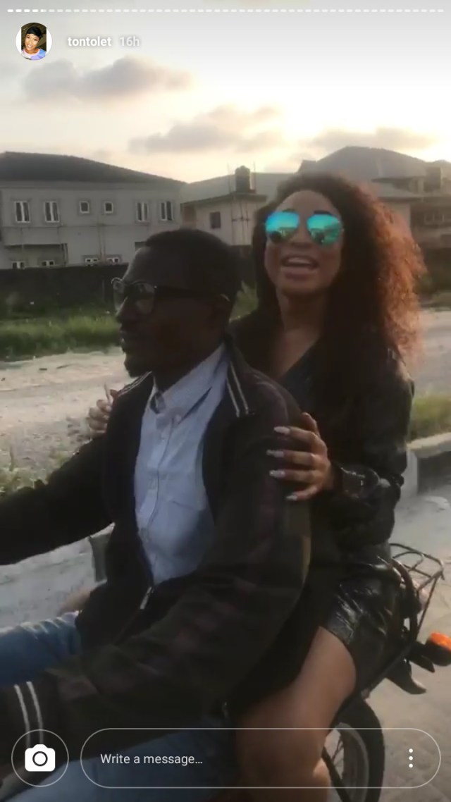 Tonto Dikeh Rides Okada To The Cinema To Beat Traffic. (Photos)