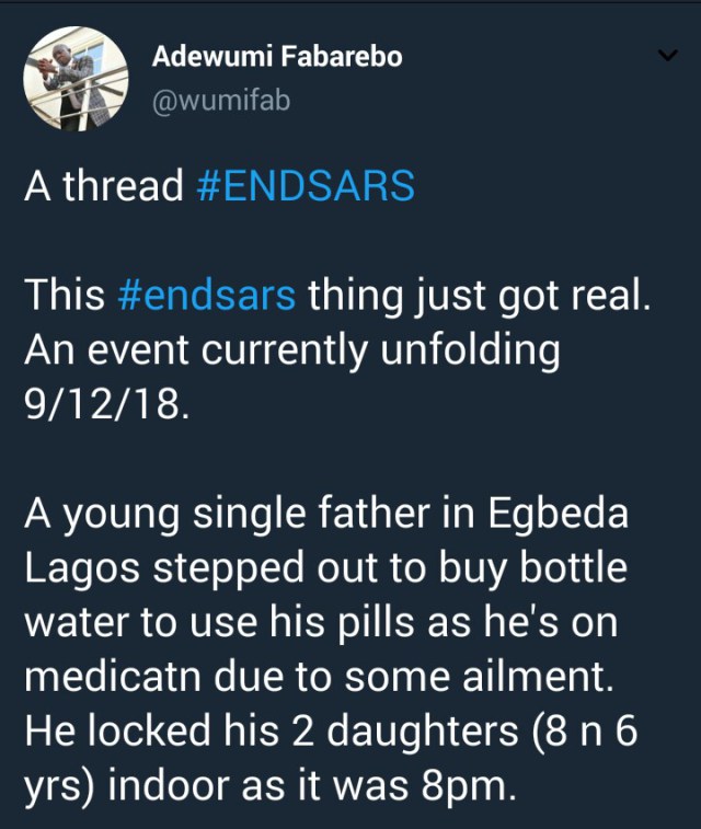 Young Father Has Been In Detention For 5 Days after SARS Picked Him Up When He Went Out At Night To Buy Water.
