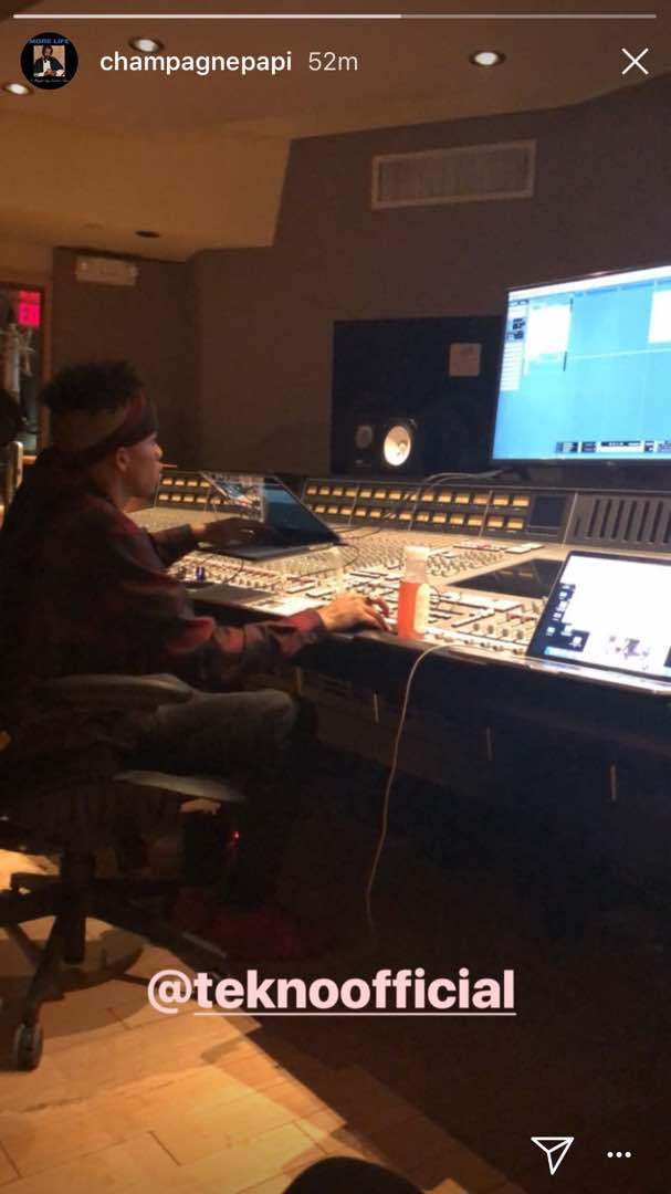Drake shares picture of Tekno in his studio working on a track...... Rumors say Drake just signed Tekno!