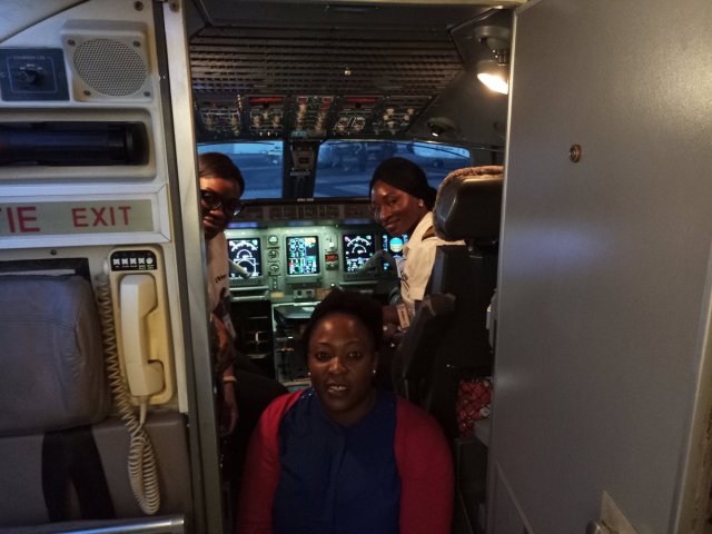 Two Female Pilots All Smiles After a successful trip Flying From Abuja To Lagos. Photos
