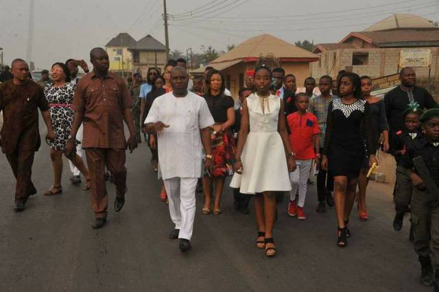 14 Year Old Joy Ezechikamnayo begins duty as Abia State governor along with her team & security (photos)