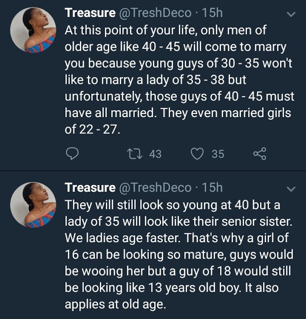 Nigerian lady stirs controversy with her tweets about women who 'waste' their 20s and get desperate for marriage later on