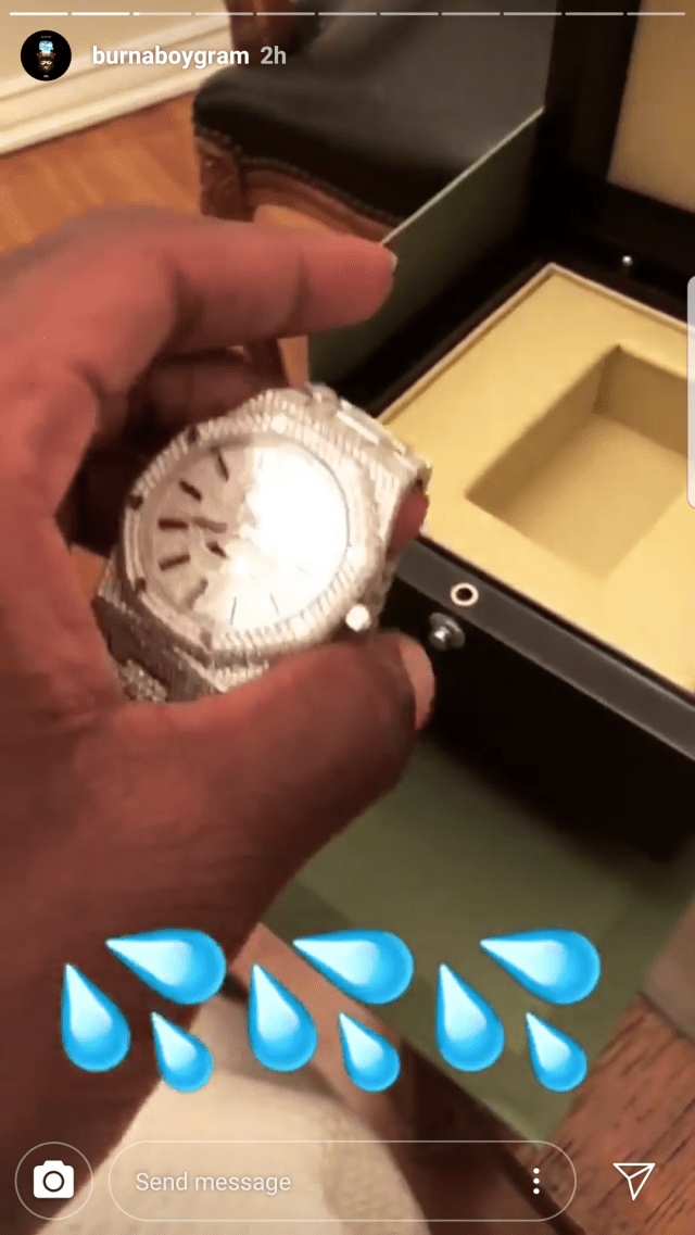 Burna Boy splashes whooping $65k (N23m) on diamond encrusted Audemars Piguet wristwatch (Photos)