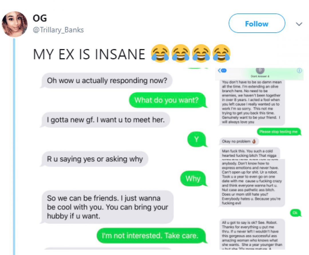 Man flairs up after his ex refused to meet with him and his new girlfriend (Screenshots)