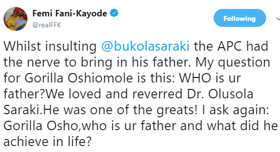 Femi-Fani Kayode attacks Adams Oshiomole again, calls him a Gorilla