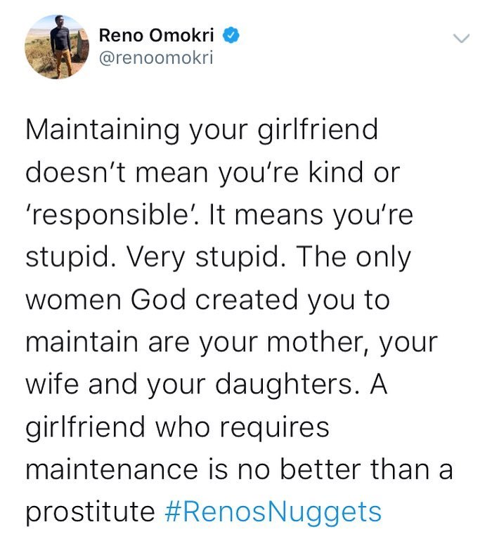 'Maintaining your girlfriend means you're very stupid' - Reno Omokri
