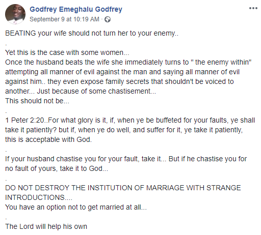 'Beating your wife should not turn her to your enemy' - Nigerian Pastor says