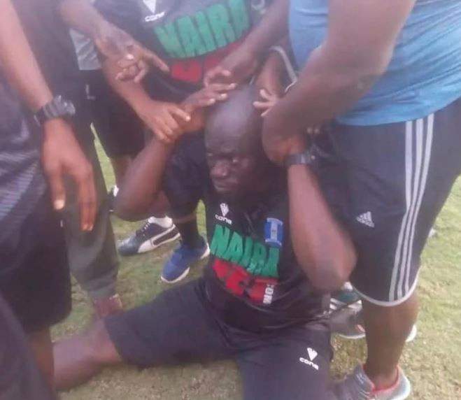 Photos: Nigerian Coach collapses after being punched by player during match