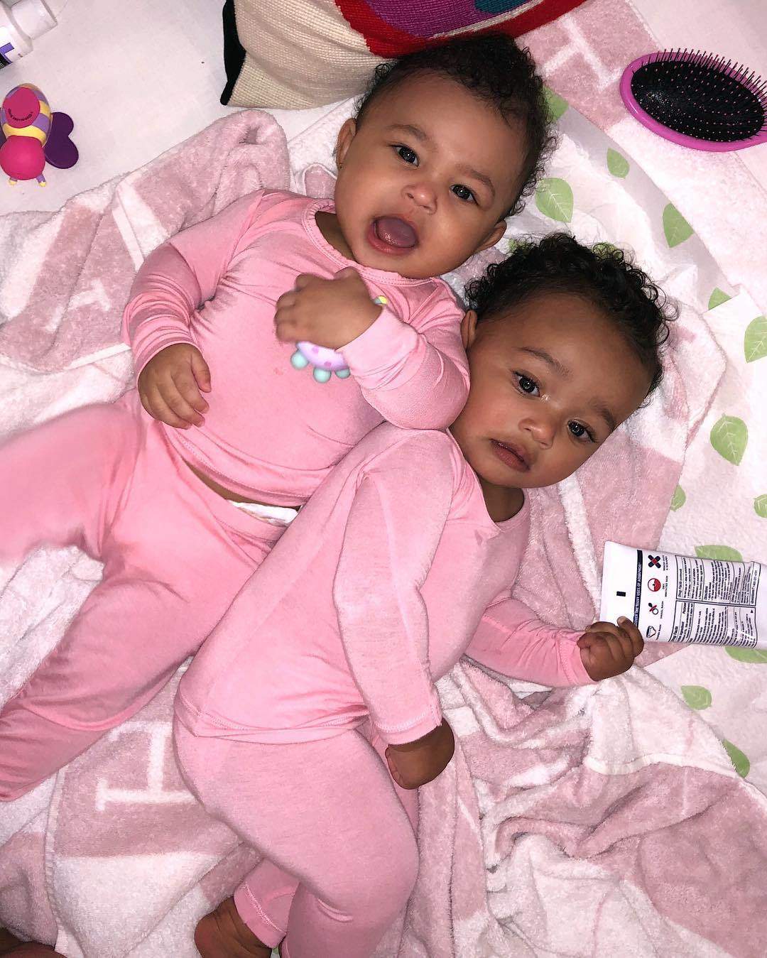 Kardashian babies, Chicago & Stormi Twinning in Pink Pajamas