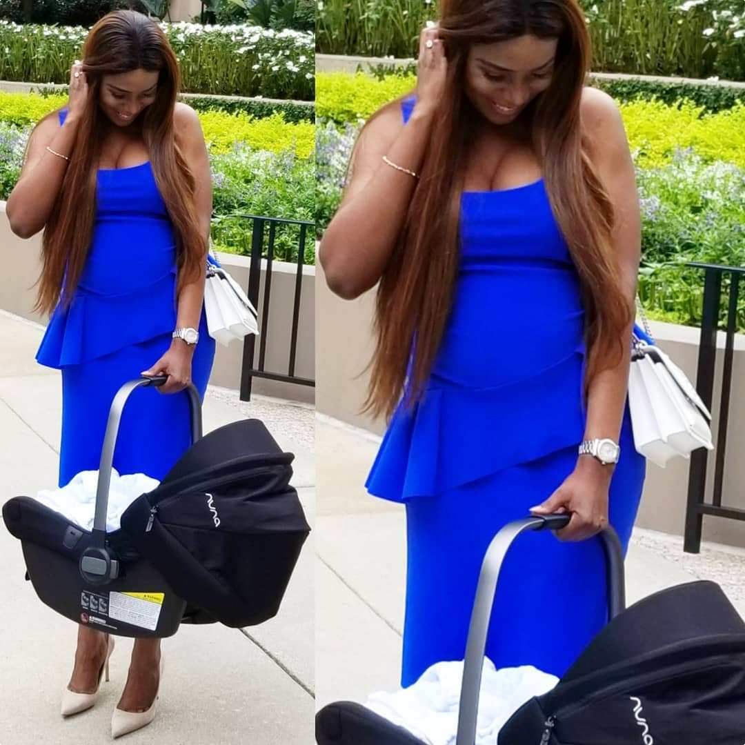 Linda Ikeji steps out with her son for the first time, shows off her post-baby bod