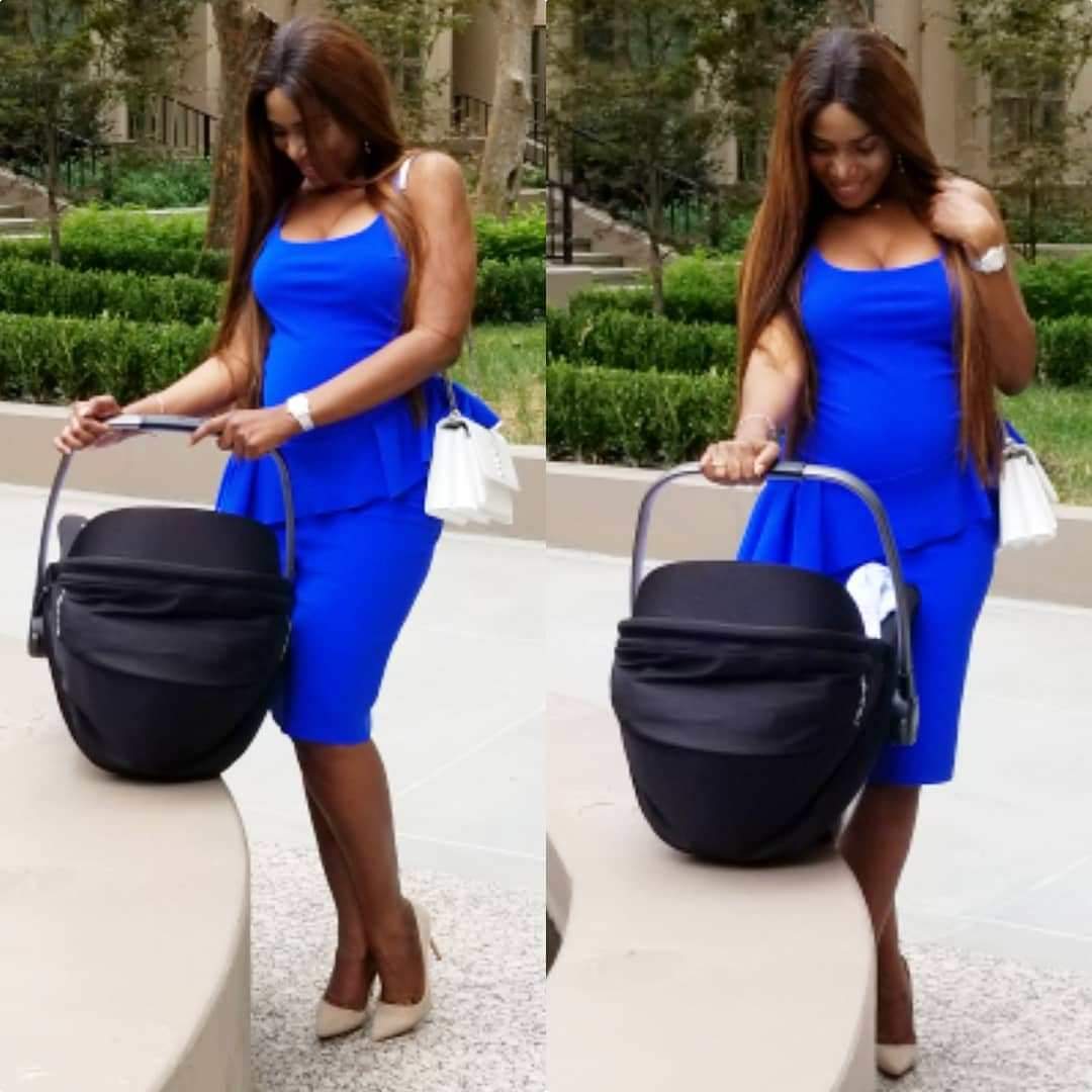 Linda Ikeji steps out with her son for the first time, shows off her post-baby bod
