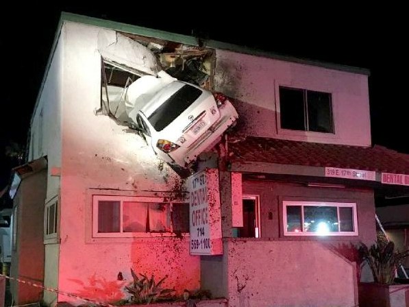 Car Crashes Into The Upper Floor Of A Storey Building (Photo)