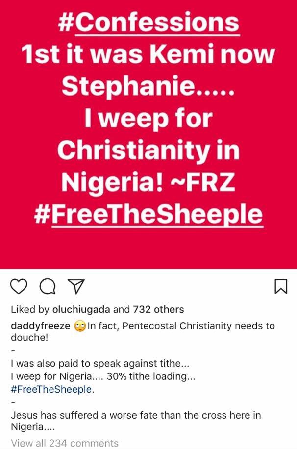 Daddy Freeze's reacts to Stephanie Otobo's confession