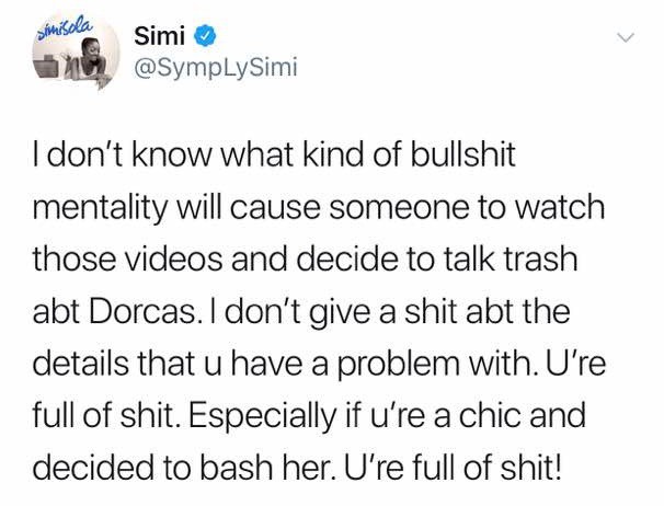 Simi apologizes, forced to delete her post in support of Dorcas after Nigerians dragged her!