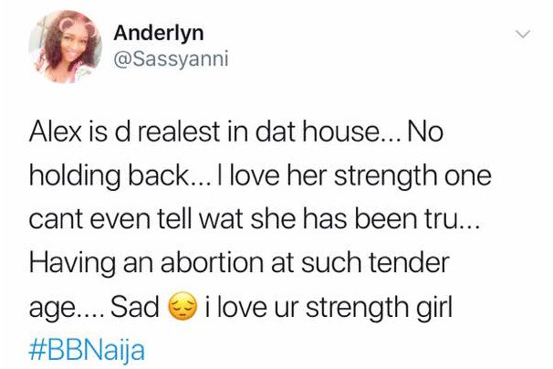 #BBNaija: Alex reveals she had an abortion at age 16, Nigerians reacts