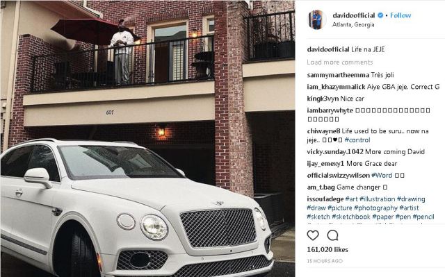 Davido flaunts his N130m Bentley while smoking in Atlanta, says 'Life na JeJe'.