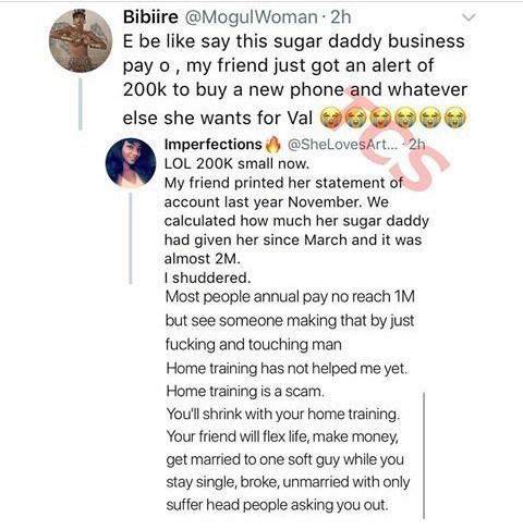 "Home training is a scam, I want to start my sugar daddy business" - Lady On Twitter Rants.