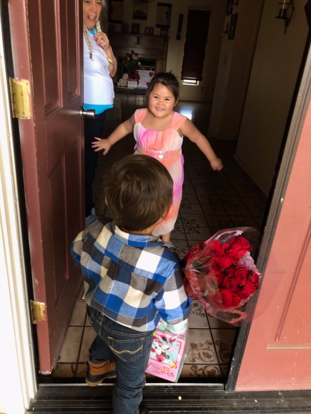 Moment when a cute Little boy took Valentine presents to his 'girlfriend'