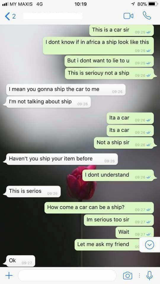 Read this Whatsapp conversation between a Nigerian car dealer and a potential client