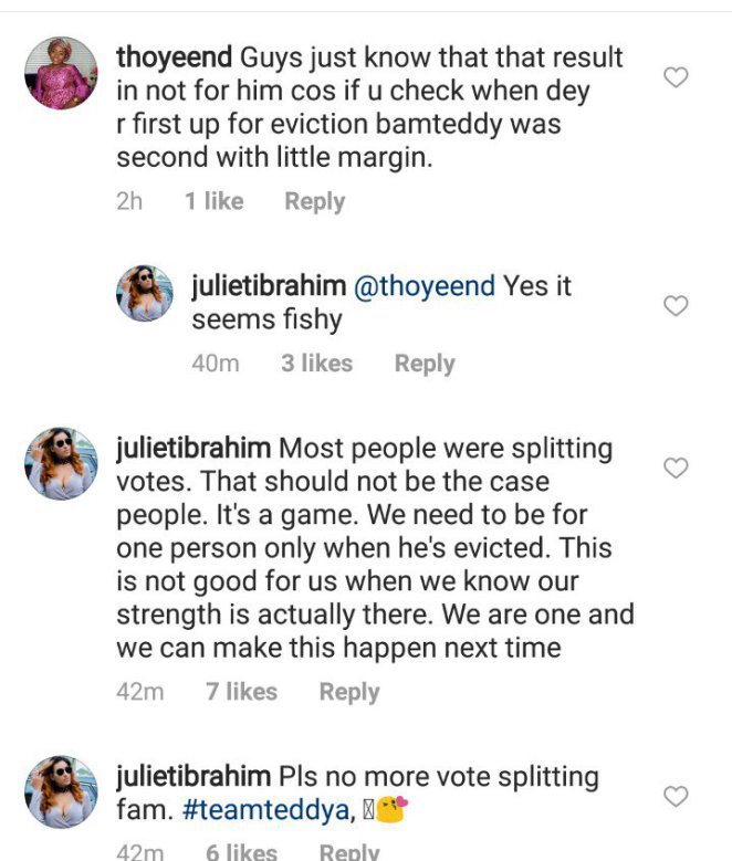 #BBNaija: 'The result seems fishy' - Juliet Ibrahim reacts to Teddy A's 8% vote