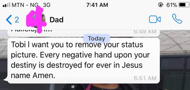 Hilarious message a Nigerian man got from his father because of his WhatsApp DP