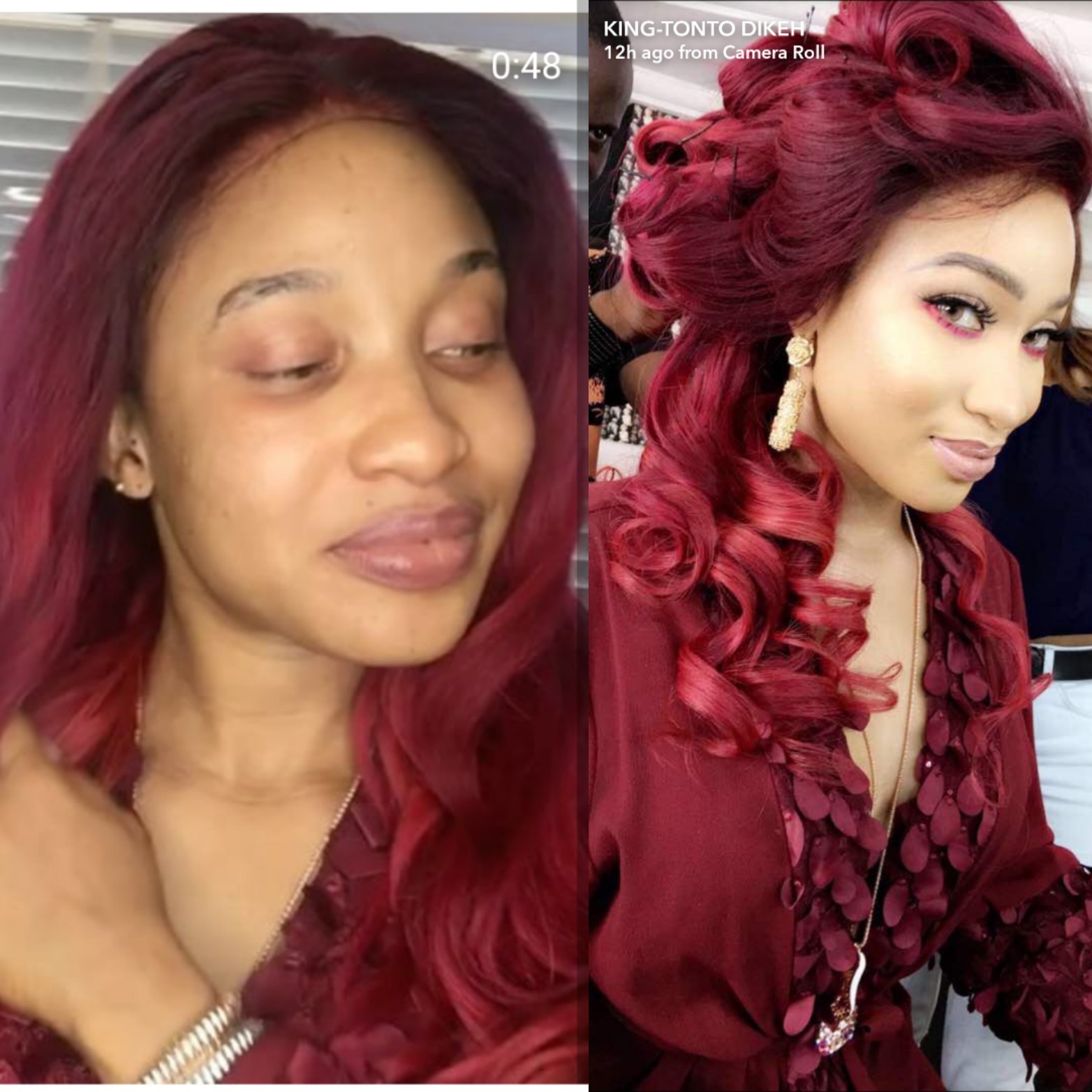 Beautiful before and after make-up photos of Tonto Dikeh