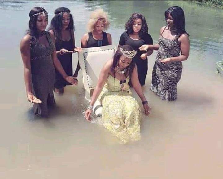 Photos showing bridal shower done inside a stream amuses social media users