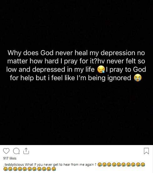 Actress Okpala Chisom posts suicidal threat, reveals she's been suffering from depression