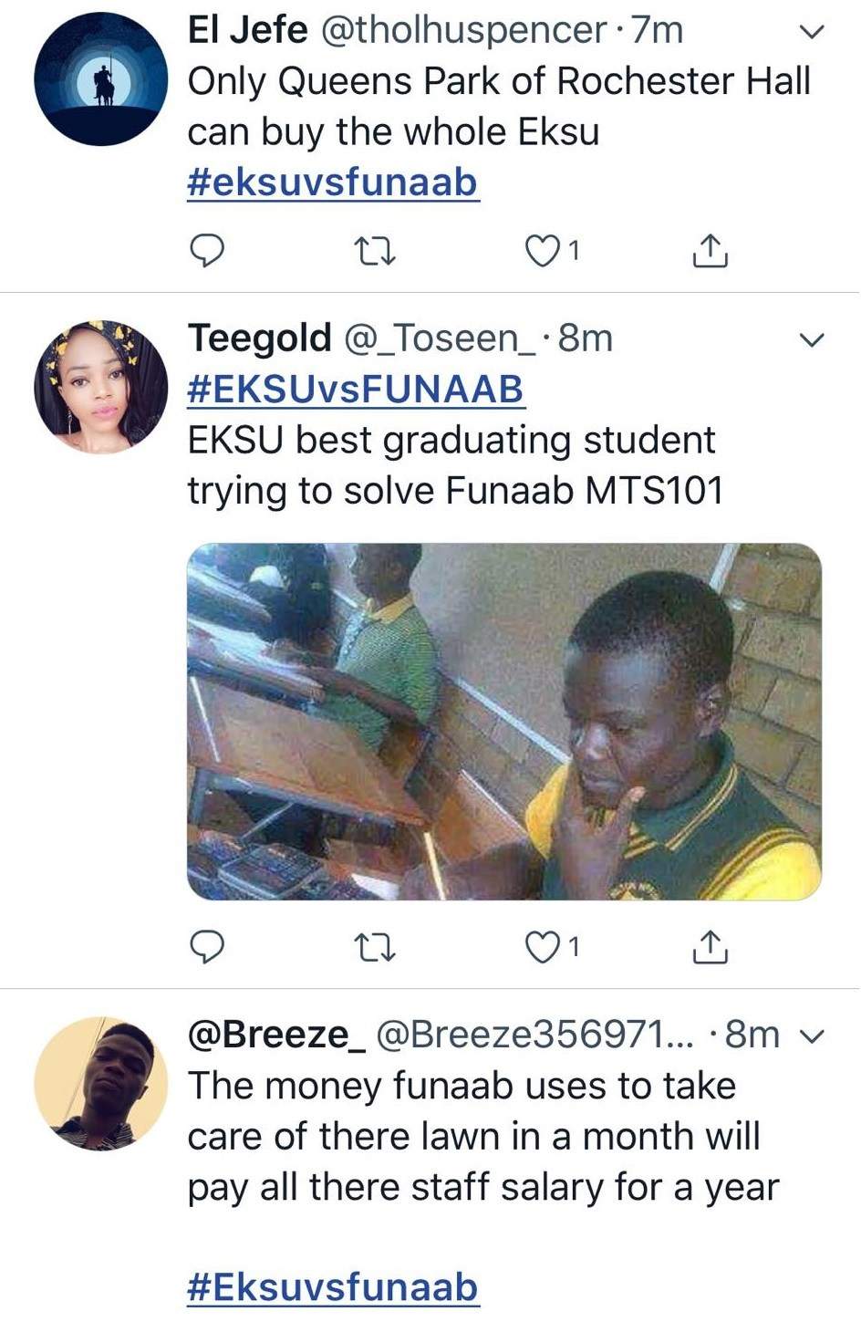 EKSU vs FUNAAB: Students drag each other on Social Media