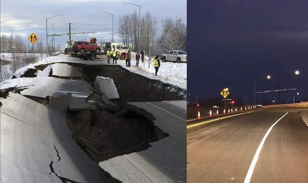 In the space of 5 days, US government repairs a major road destroyed by a 7.0-magnitude earthquake (Photo)