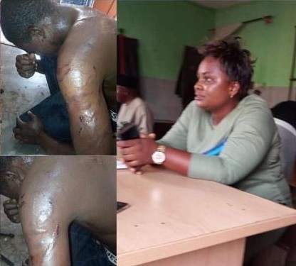 Nigerian Police arrest woman who ordered her thugs to brutalize gateman for demanding for his salary