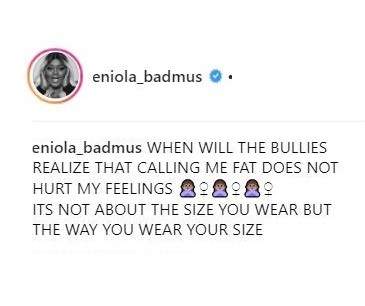 'Calling me fat does not hurt my feelings' - Eniola Badmus declares