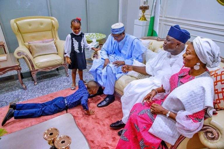 Governor Ambode's son prostrates to welcome the president on his visit to Lagos